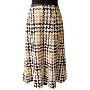 Perry Ellis Brown Houndstooth Wool A-line Skirt